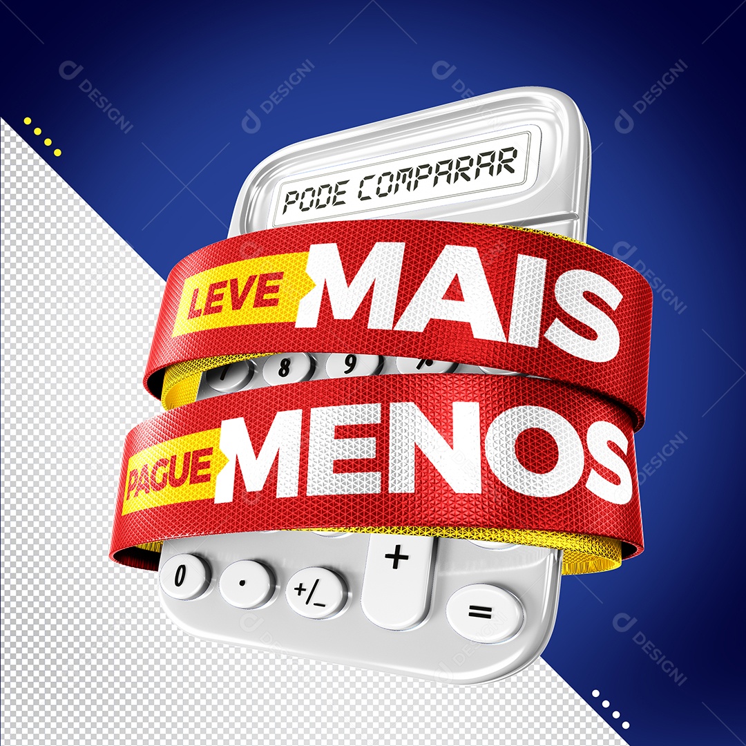 Selo 3D Pode Comparar Leve Mais Pague Menos Vermelho Branco e Amarelo para Composição PSD
