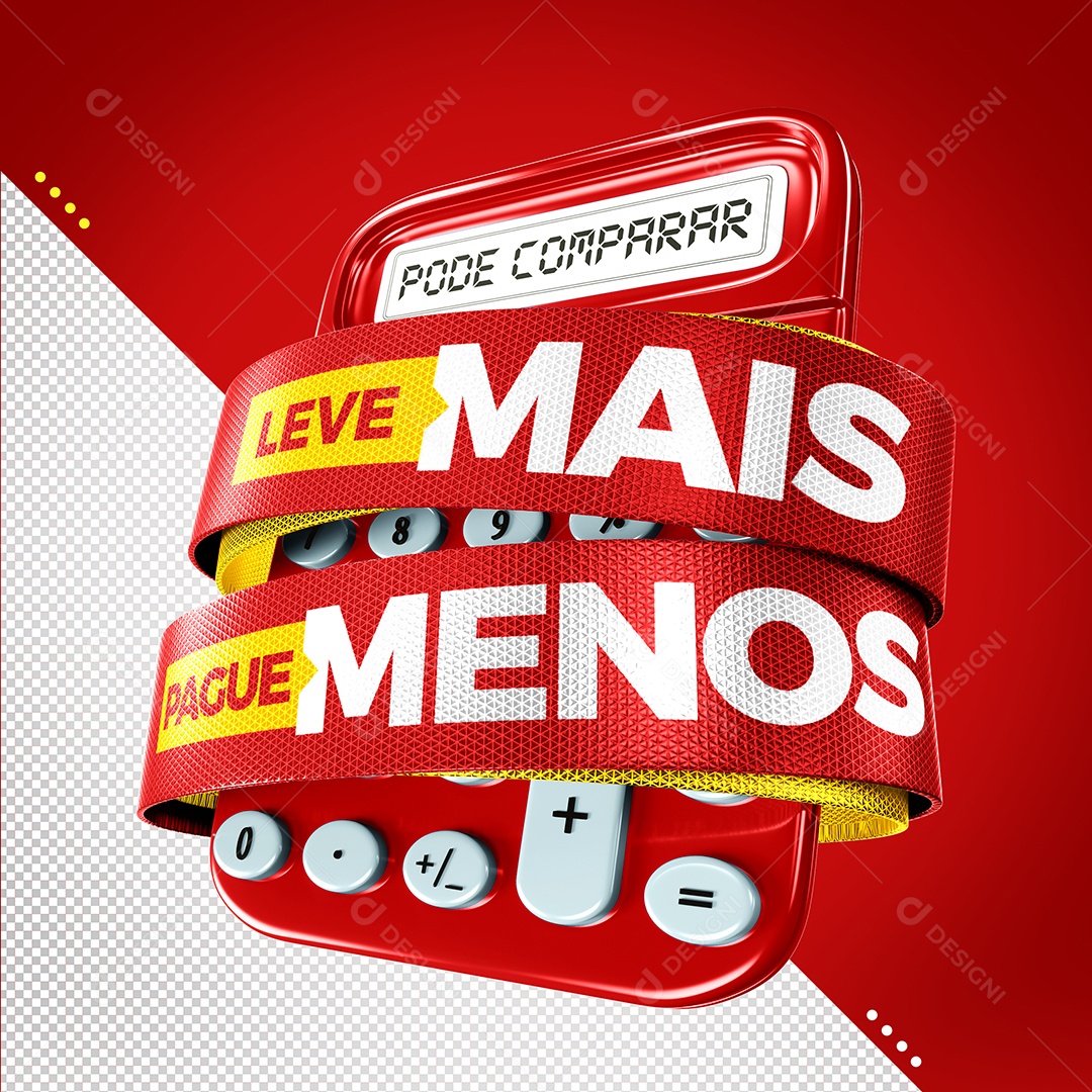 Pode Comparar Leve Mais Pague Menos Selo 3D Vermelho Branco e Amarelo para Composição PSD