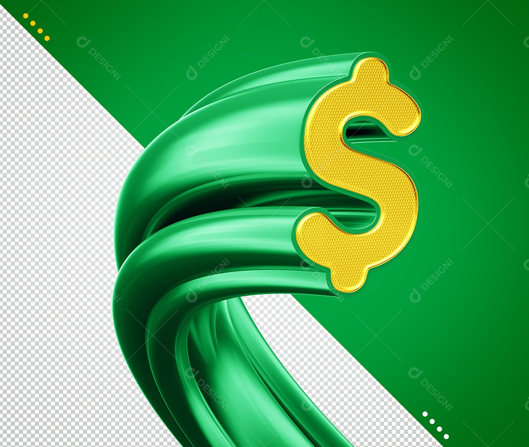 Cifrão Amarelo e Verde Elemento 3D para Composição PSD