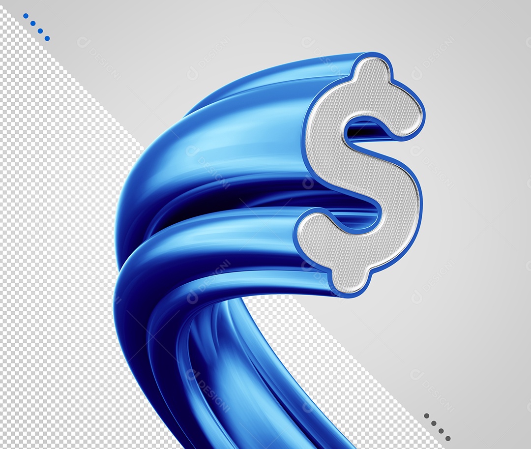 Cifrão Cinza e Azul Elemento 3D para Composição PSD
