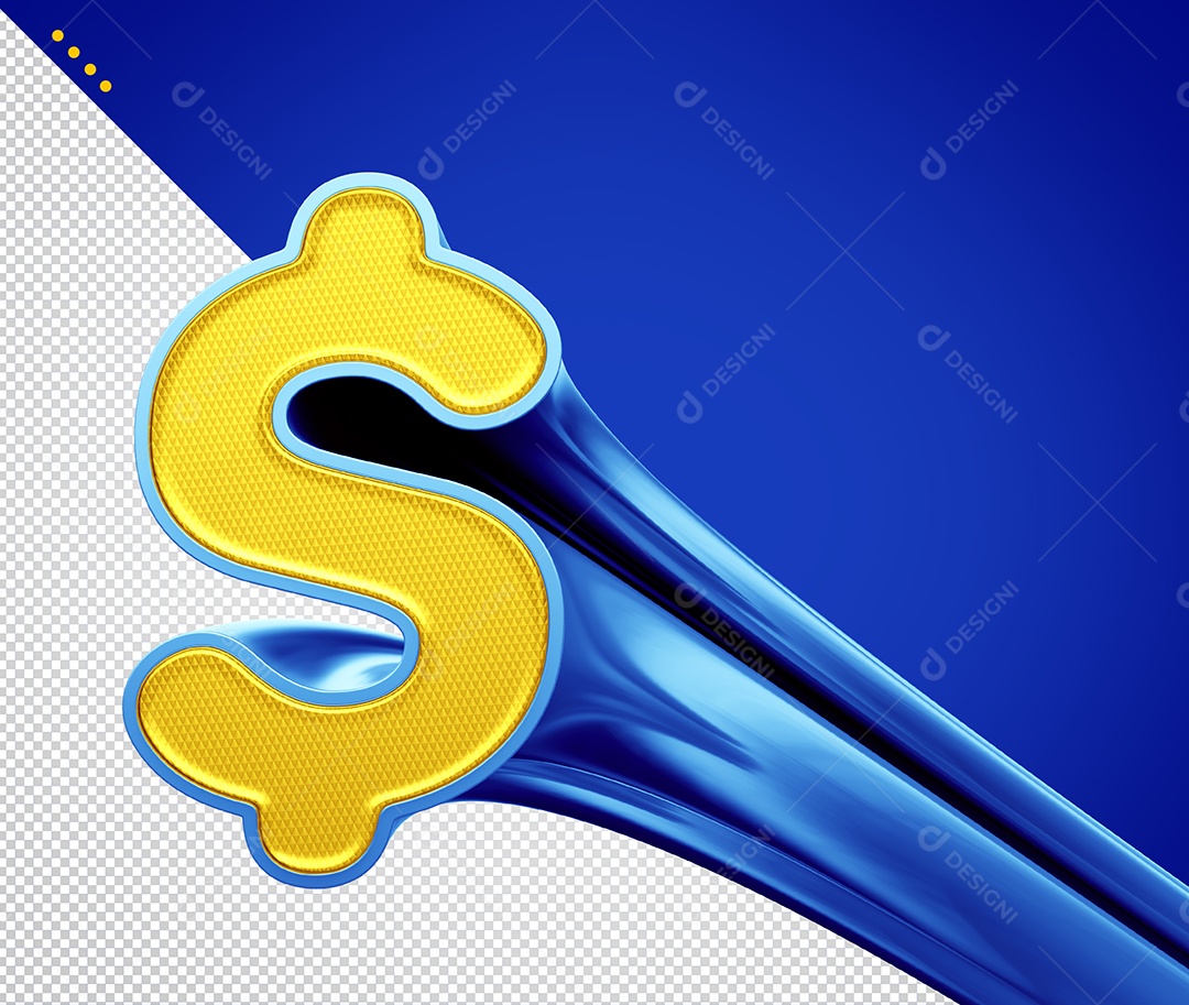 Elemento 3D Cifrão Amarelo e Azul para Composição PSD