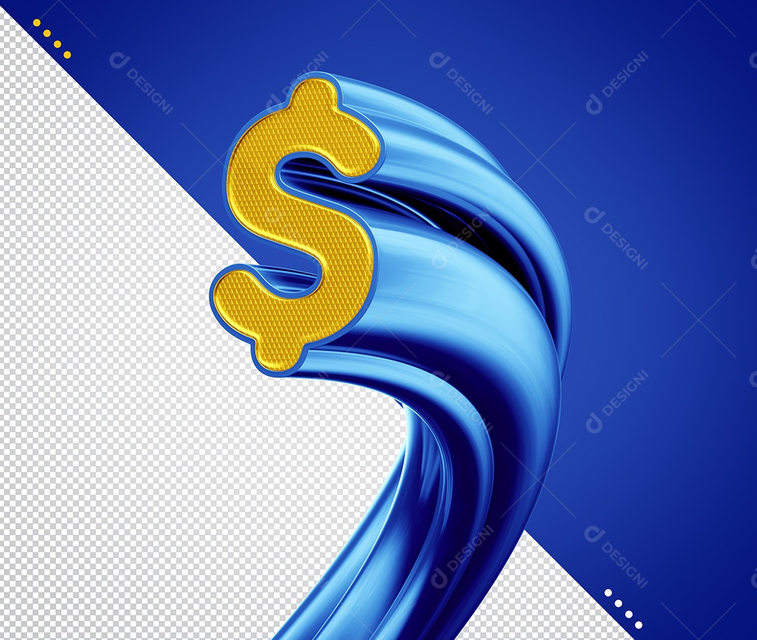 Cifrão Amarelo e Azul Elemento 3D para Composição PSD