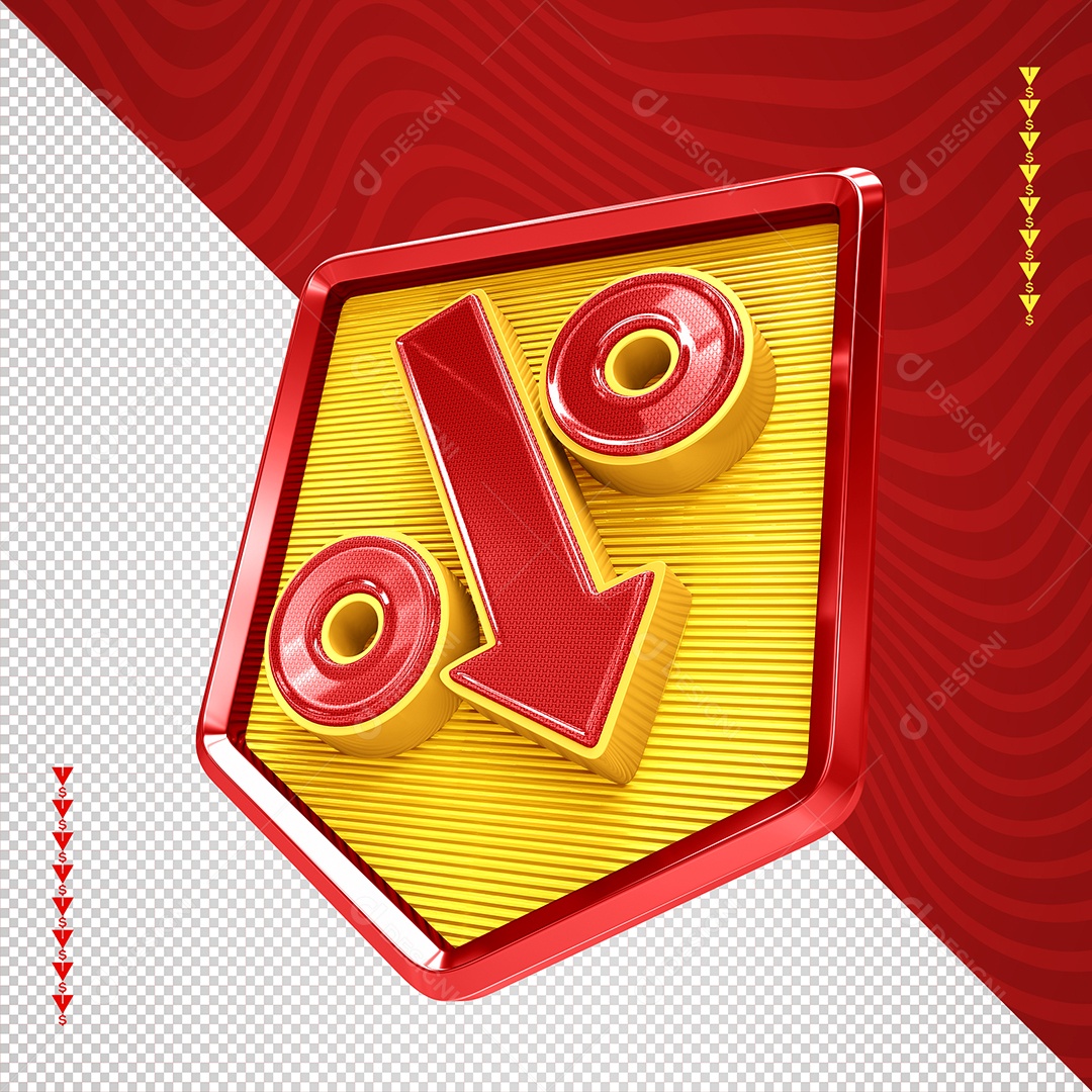 Elemento 3D Vermelho e Amarelo de Desconto para Composição PSD