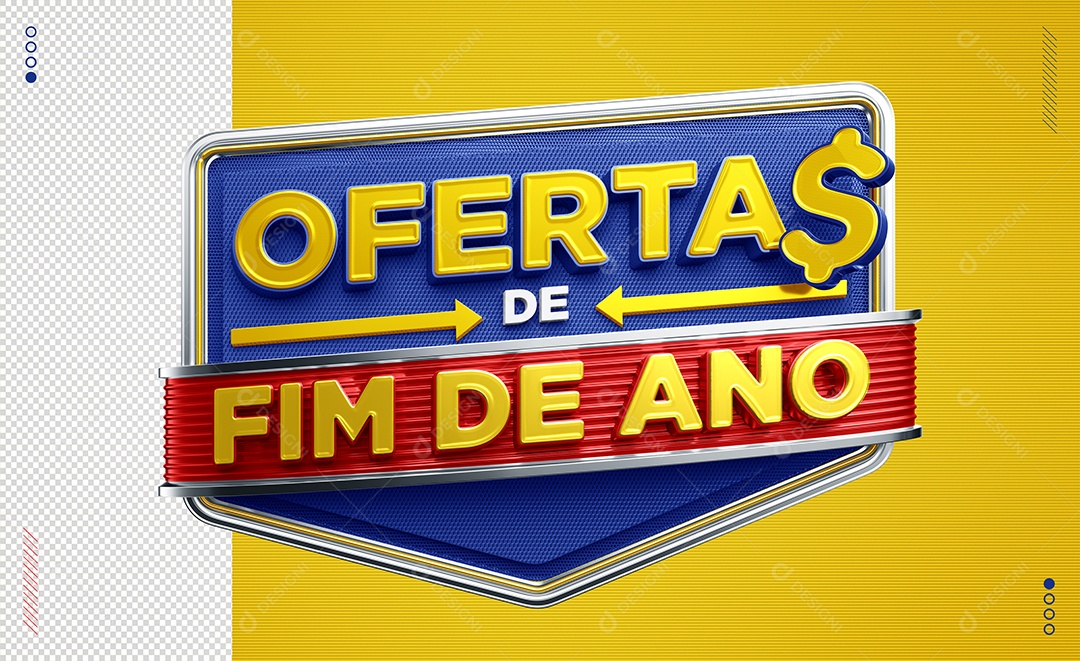 Ofertas De Fim De Ano Selo 3D Amarelo Vermelho e Azul para Composição PSD
