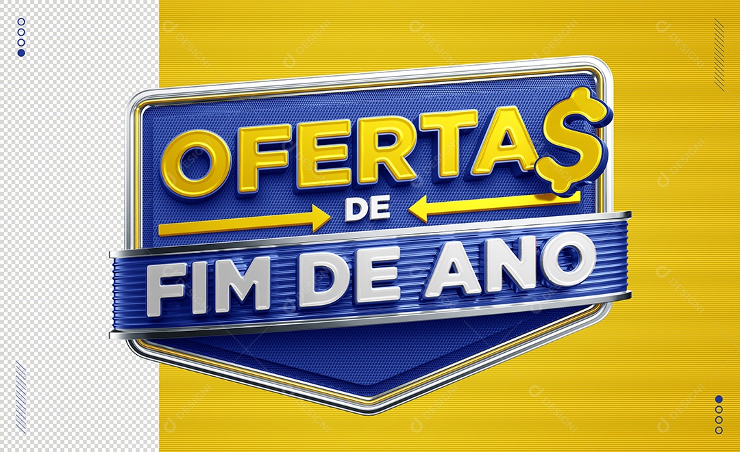 Ofertas De Fim De Ano Selo 3D Amarelo Branco e Azul para Composição PSD