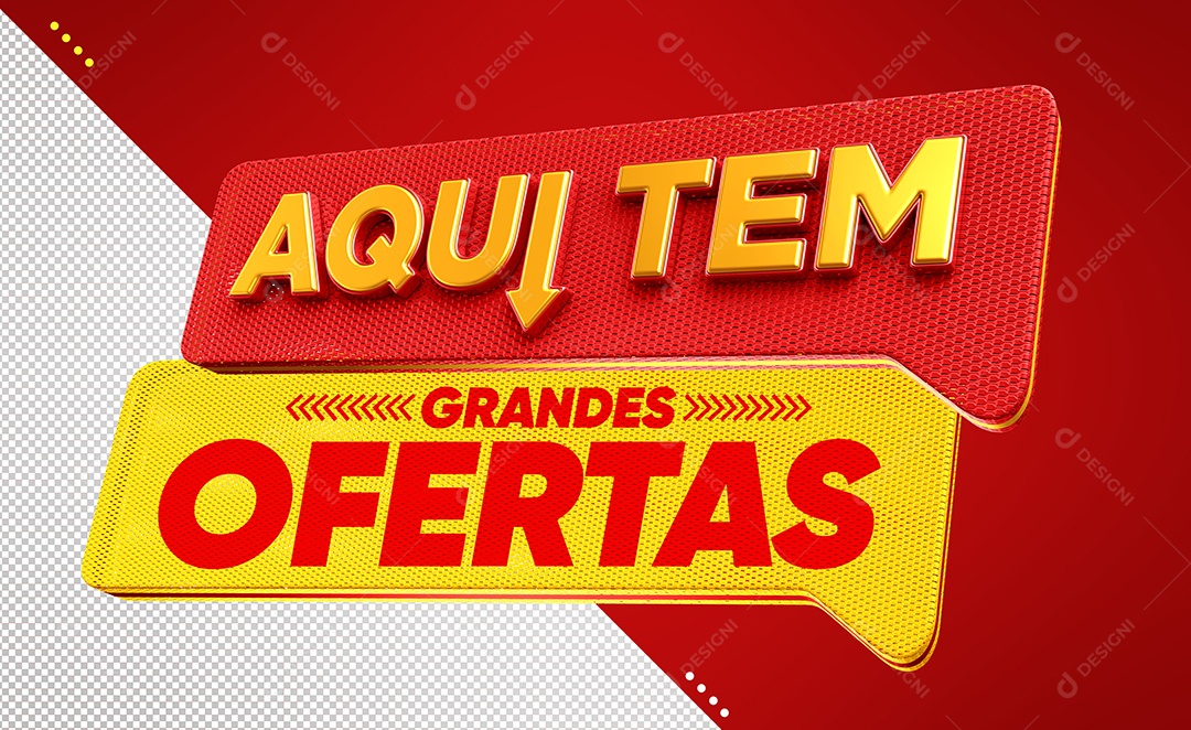 Aqui Tem Grandes Ofertas Selo 3D Dourado e Vermelho para Composição PSD