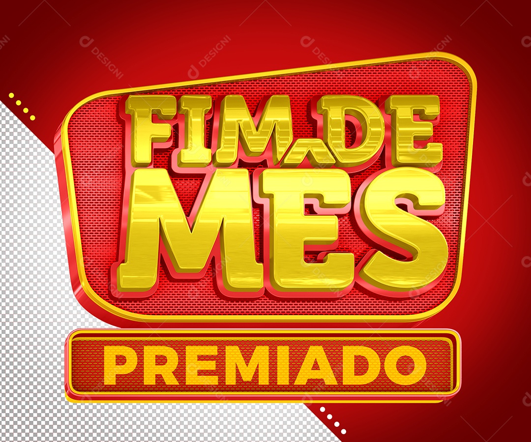 Fim De Mês Premiado Selo 3D Dourado e Vermelho para Composição PSD