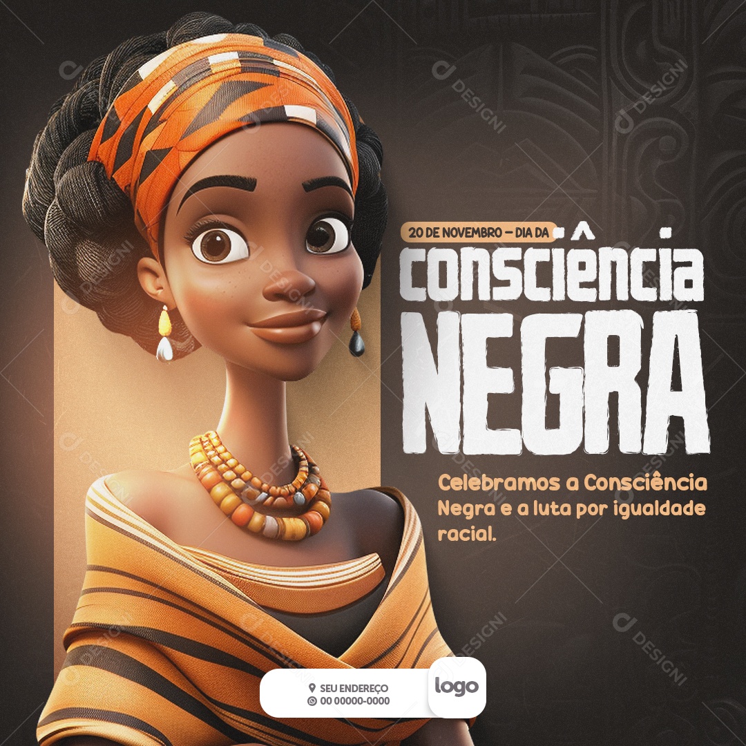 Dia da Consciência Negra 20 de Novembro Celebramos a Luta por Igualdade Racial Social Media PSD Editável