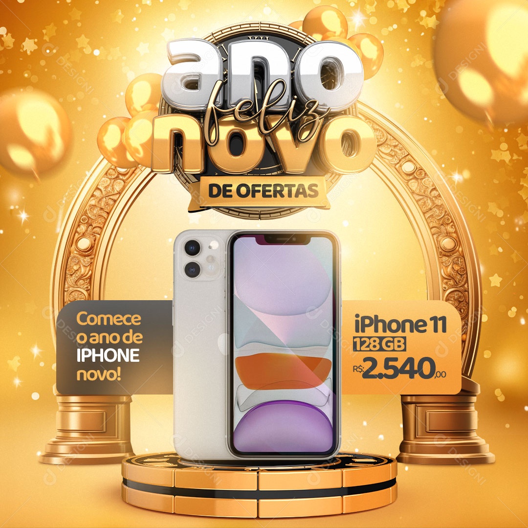Feliz Ano Novo de Ofertas Iphone 11 Social Media PSD Editável