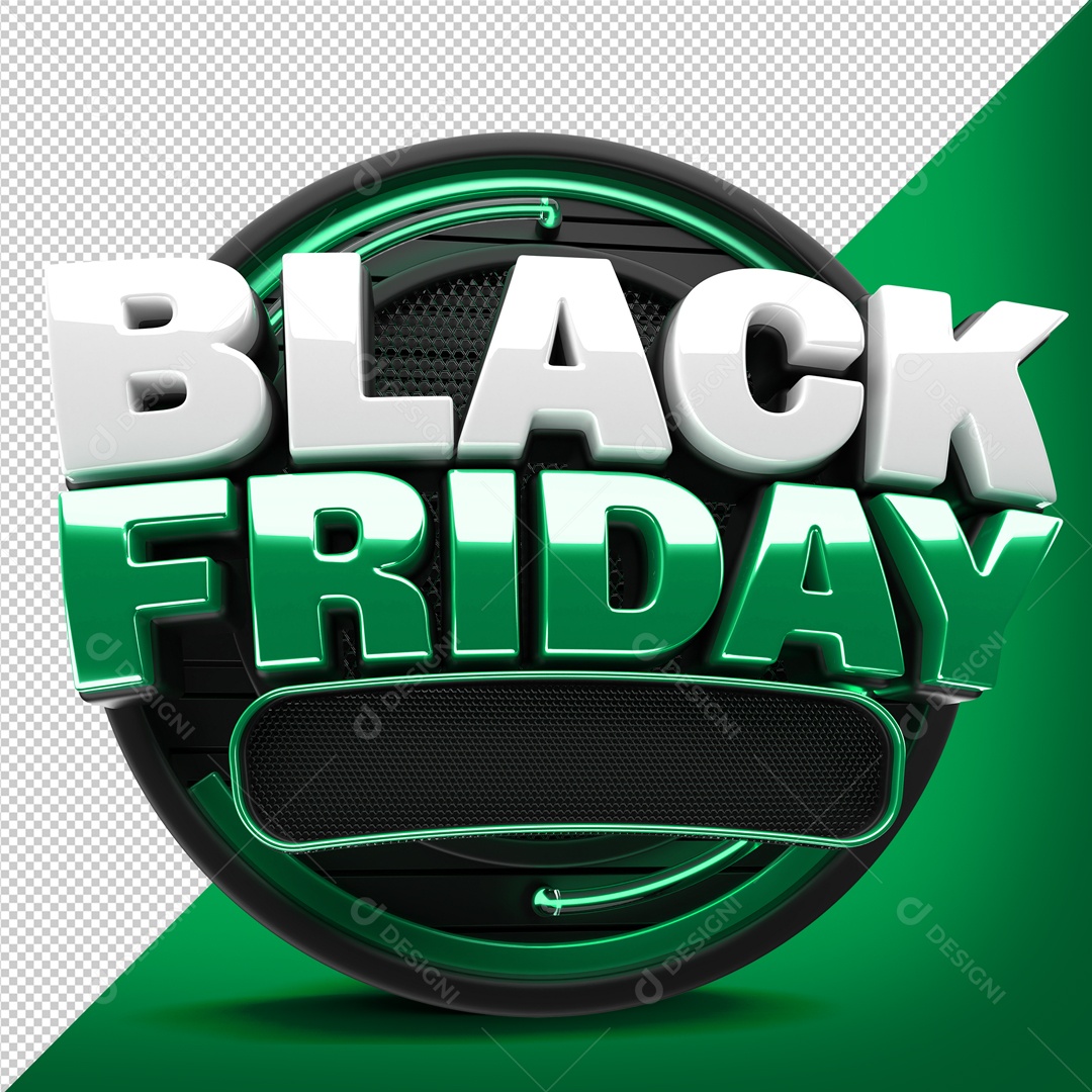 Black Friday Selo 3D Branco Verde para Composição PSD