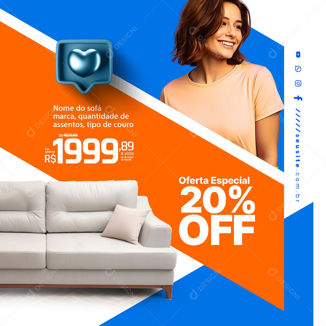 Loja de Sofás Oferta Especial 20% Off Social Media PSD Editável