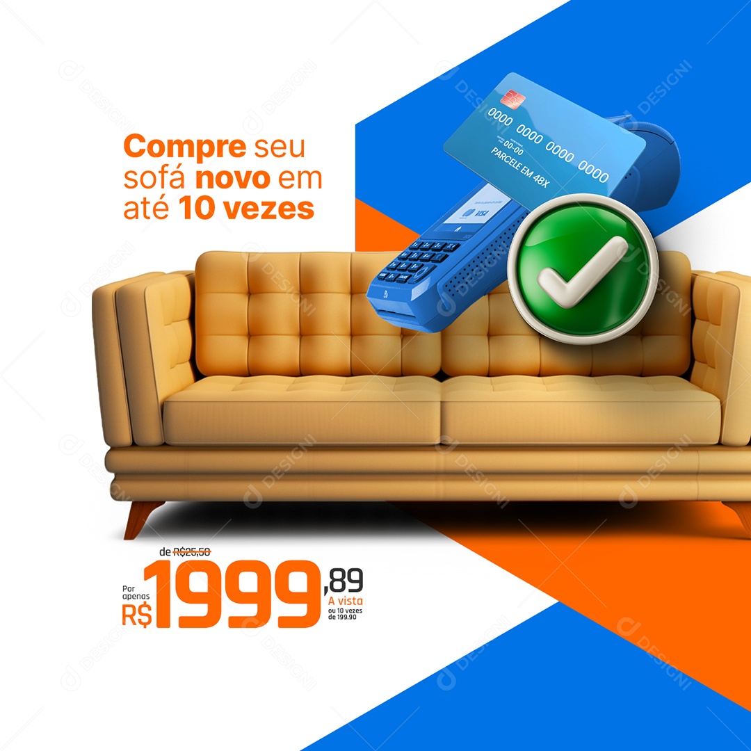 Loja de Sofás Compre seu Sofá Novo em Até 10 Vezes Social Media PSD Editável
