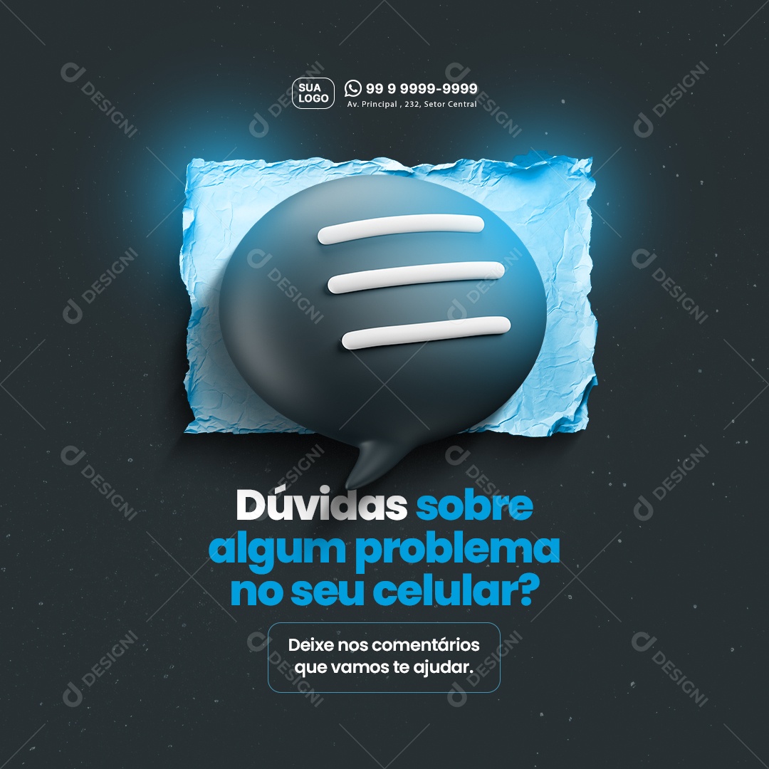 Manutenção De Celulares Dúvidas sobre Algum Problema no seu Celular Social Media PSD Editável
