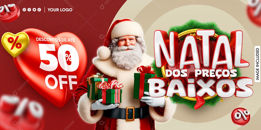 Natal Dos Preços Baixos Descontos Social Media PSD Editável