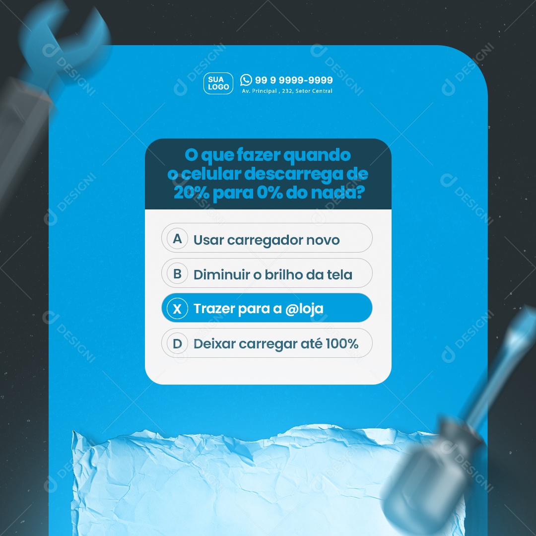 Manutenção De Celulares O Que Fazer Quando o Celular Descarrega de 20% para 0% do Nada Social Media PSD Editável