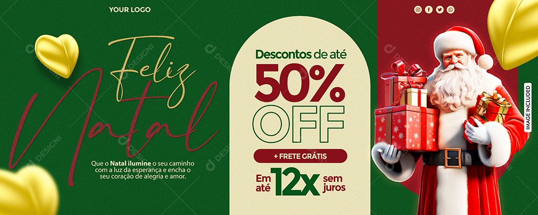 Social Media Feliz Natal Coração De Alegria PSD Editável