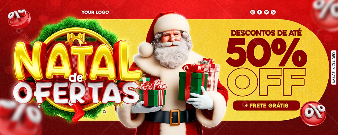 Natal De Ofertas Descontos De Até 50% Social Media PSD Editável