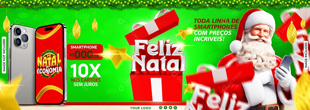 Social Media Banner Feliz Natal Linha De Smartphones PSD Editável