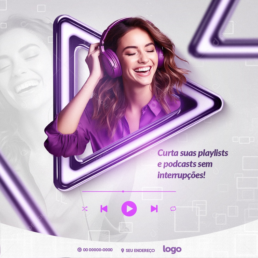 Internet Curta suas Playlists e Podcasts sem Interrupção Social Media PSD Editável