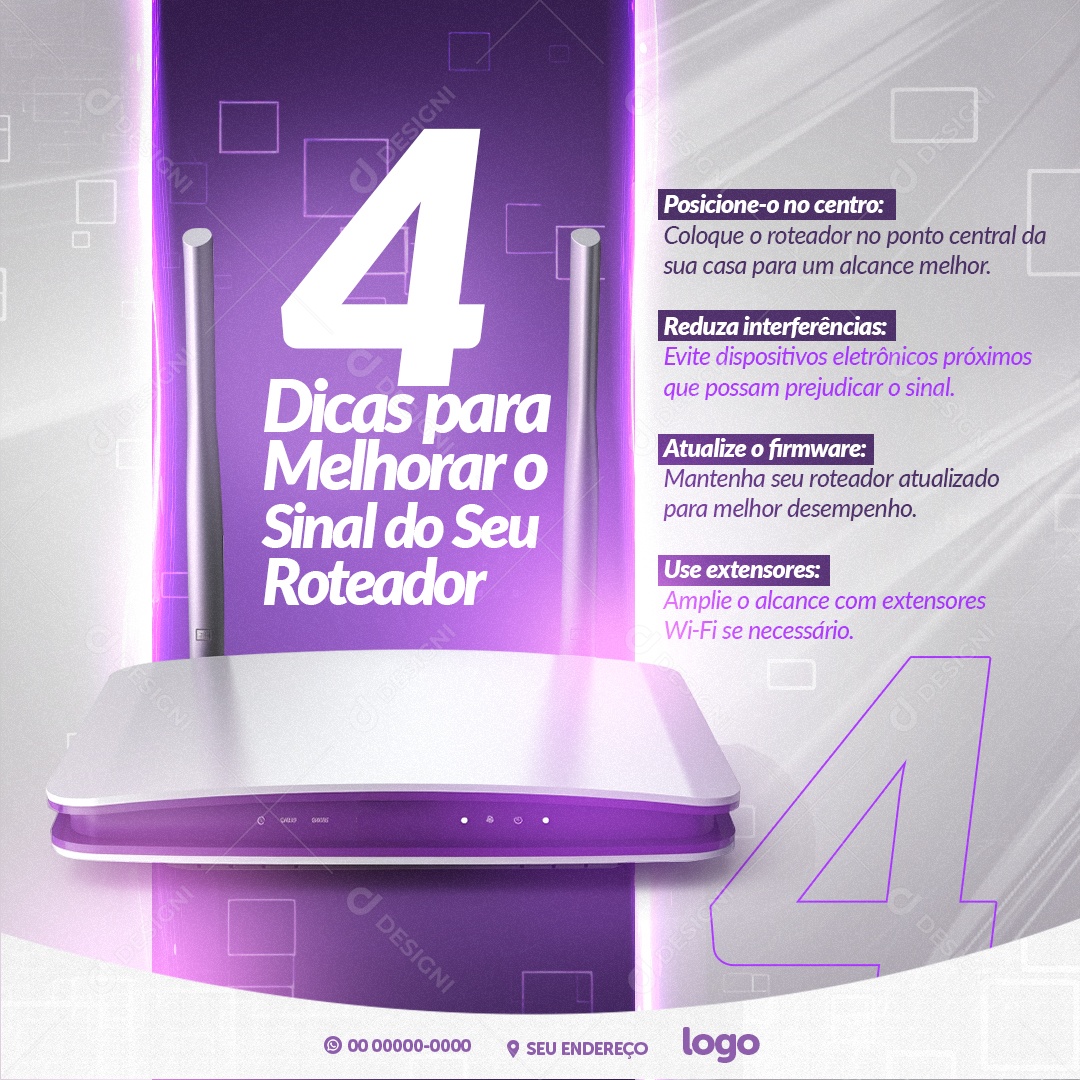 Internet 4 Dicas para Melhorar o Sinal do seu Roteador Social Media PSD Editável