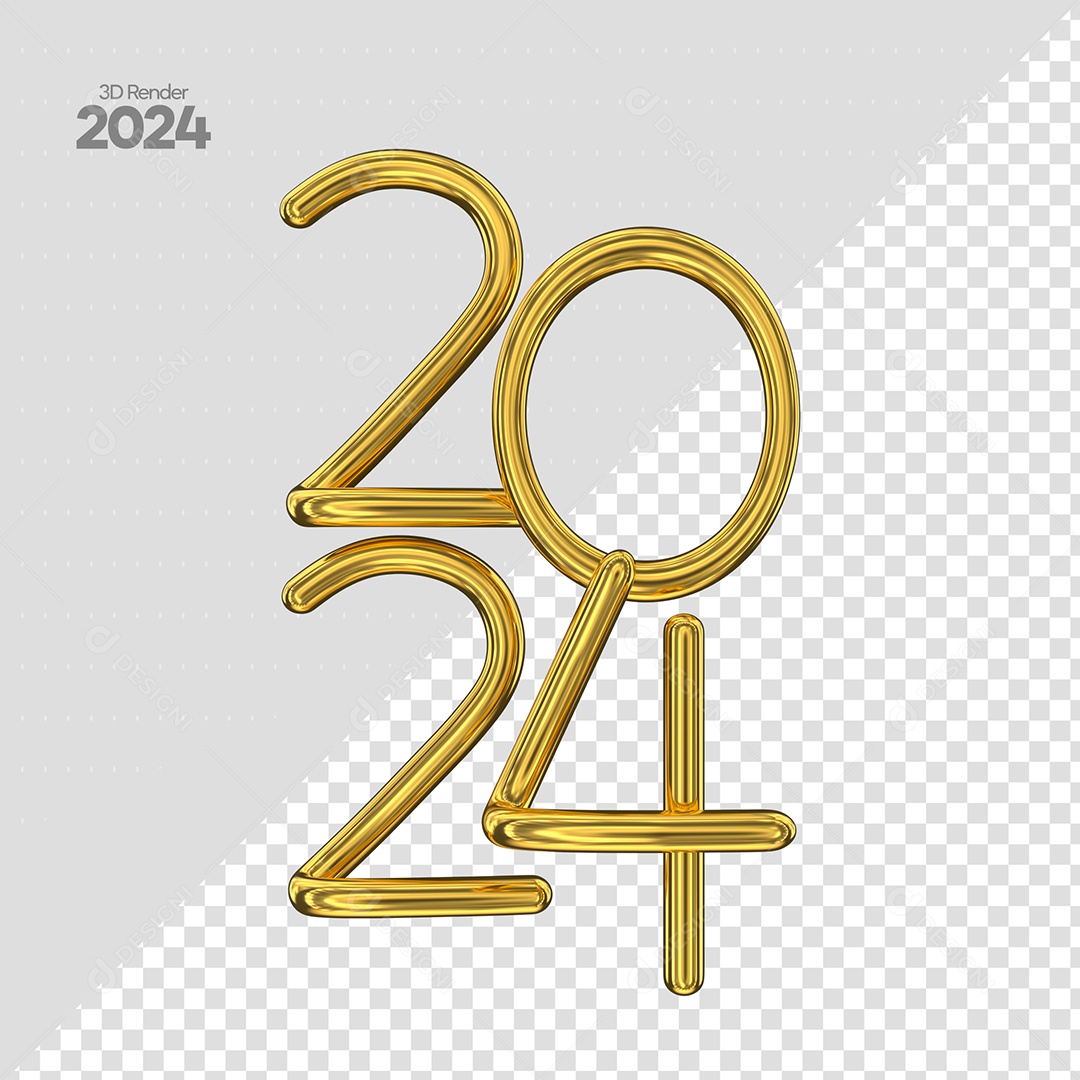 Número 3D 2024 Dourado Para Composição PSD