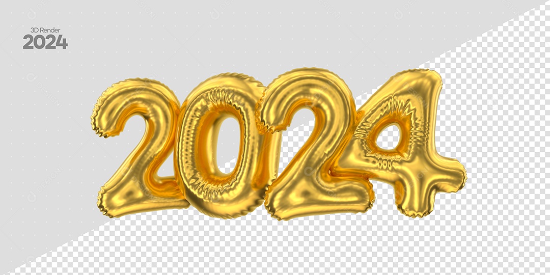 Número 3D 2024 Dourado Para Composição PSD