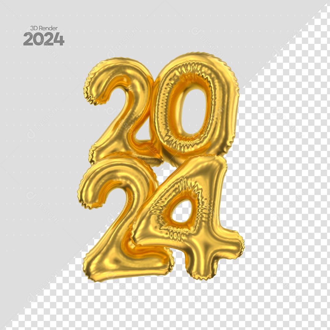 Número 3D 2024 Dourado Para Composição PSD