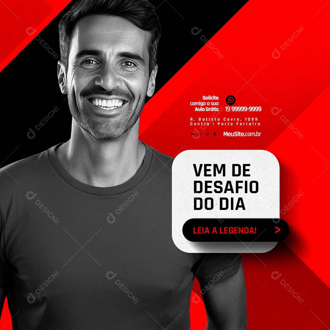 Academia Personal Trainer Vem de Desafio do Dia Solicite Comigo a sua Aula Grátis Social Media PSD Editável