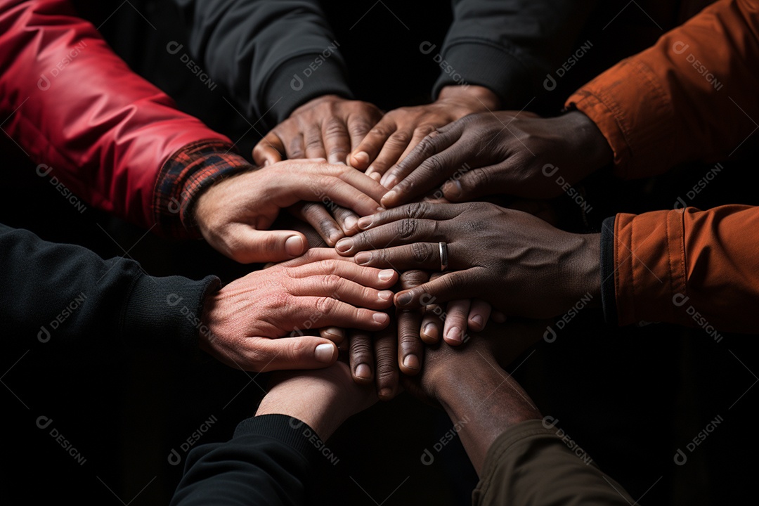 Trabalhando juntos o conceito de trabalho em equipe com as mãos unidas