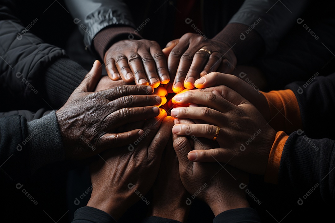 Trabalhando juntos o conceito de trabalho em equipe com as mãos unidas