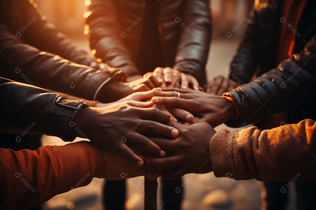 Trabalhando juntos o conceito de trabalho em equipe com as mãos unidas