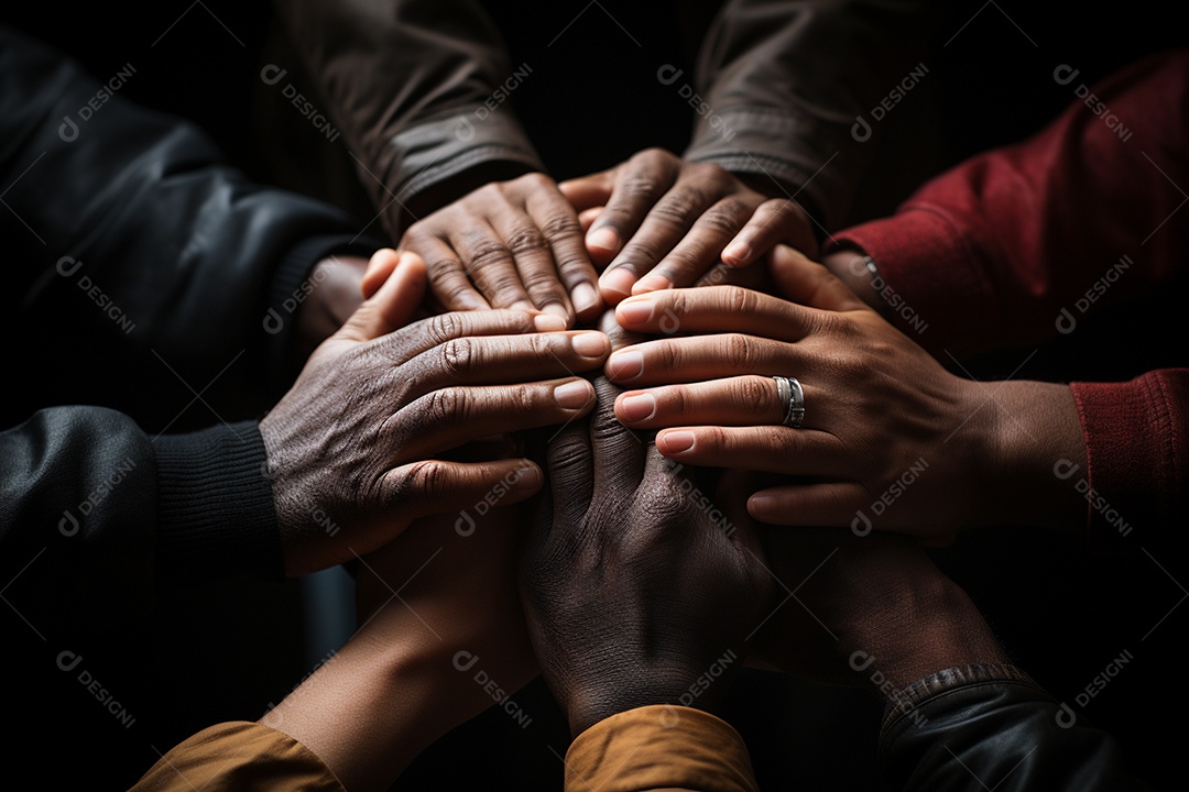 Trabalhando juntos o conceito de trabalho em equipe com as mãos unidas