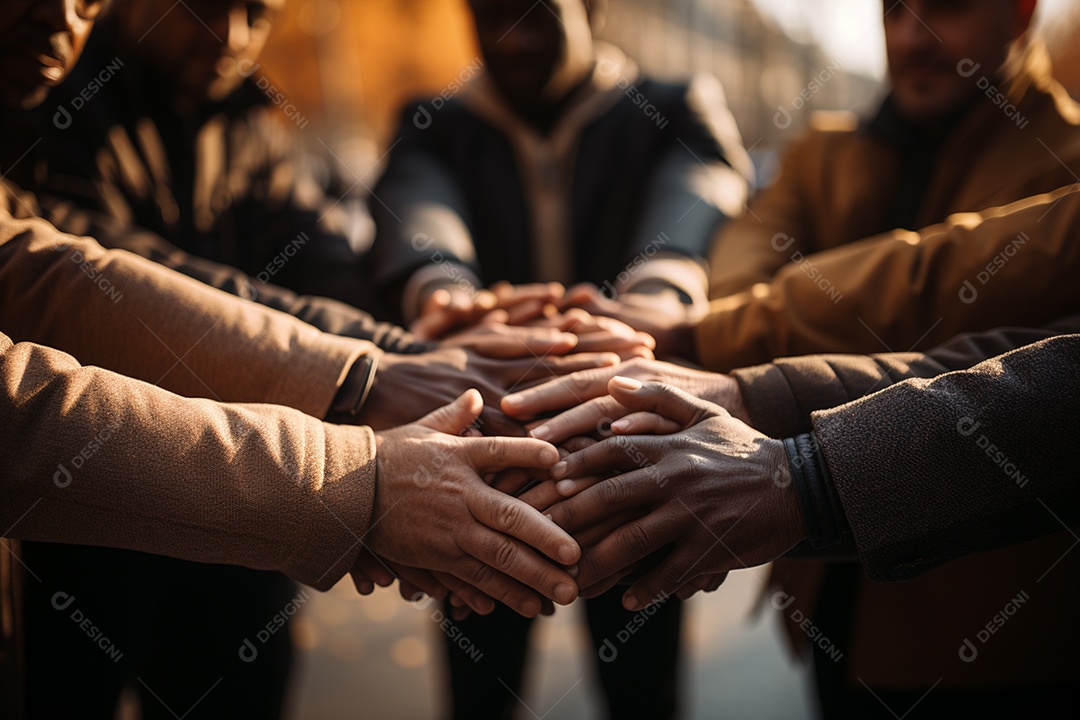 Trabalhando juntos o conceito de trabalho em equipe com as mãos unidas