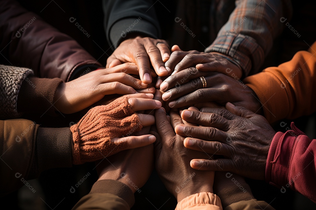 Trabalhando juntos o conceito de trabalho em equipe com as mãos unidas