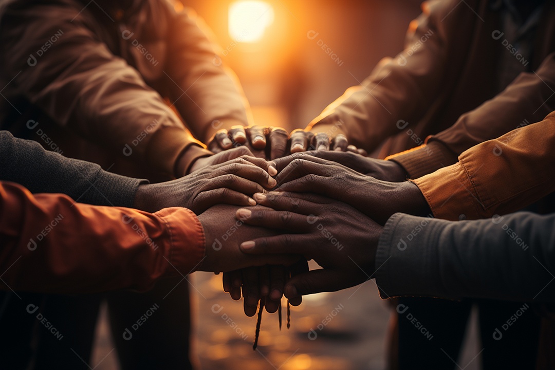 Trabalhando juntos o conceito de trabalho em equipe com as mãos unidas