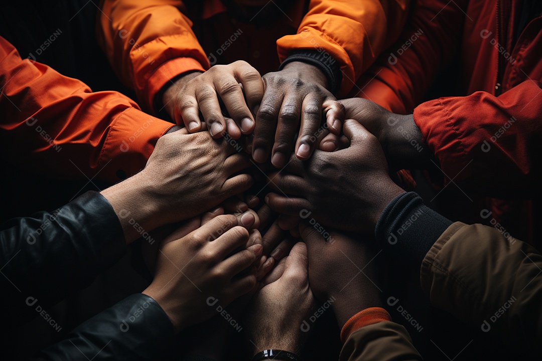 Trabalhando juntos o conceito de trabalho em equipe com as mãos unidas