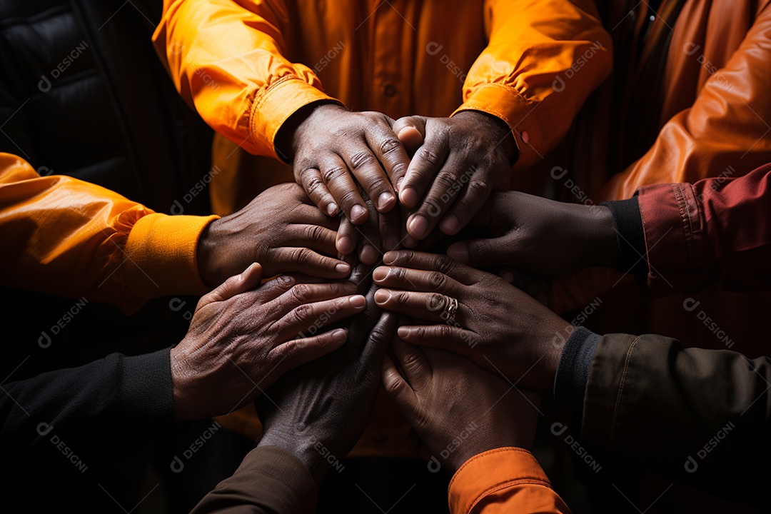 Trabalhando juntos o conceito de trabalho em equipe com as mãos unidas