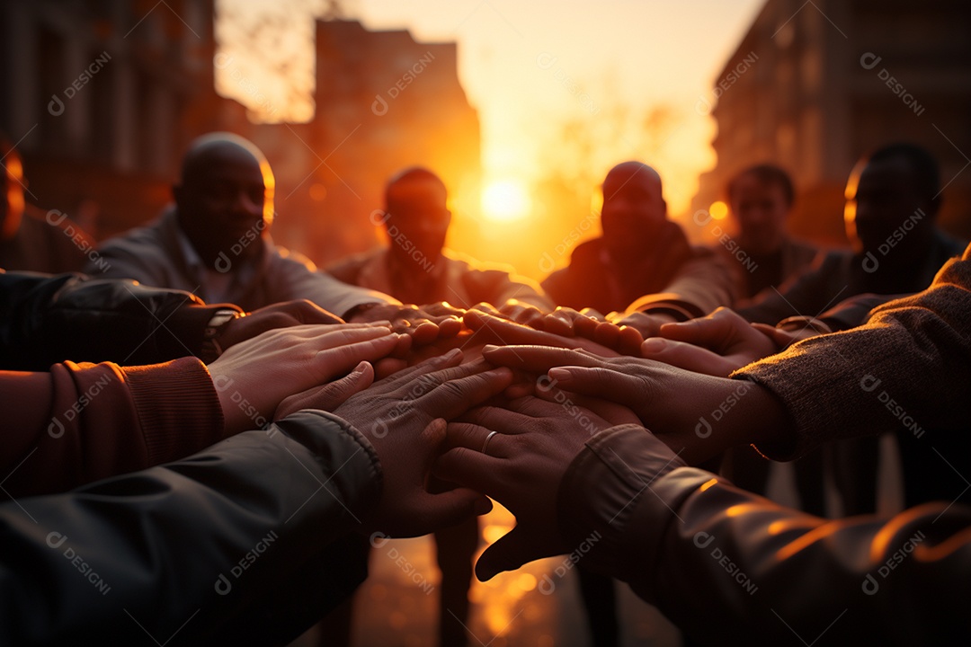 Trabalhando juntos o conceito de trabalho em equipe com as mãos unidas