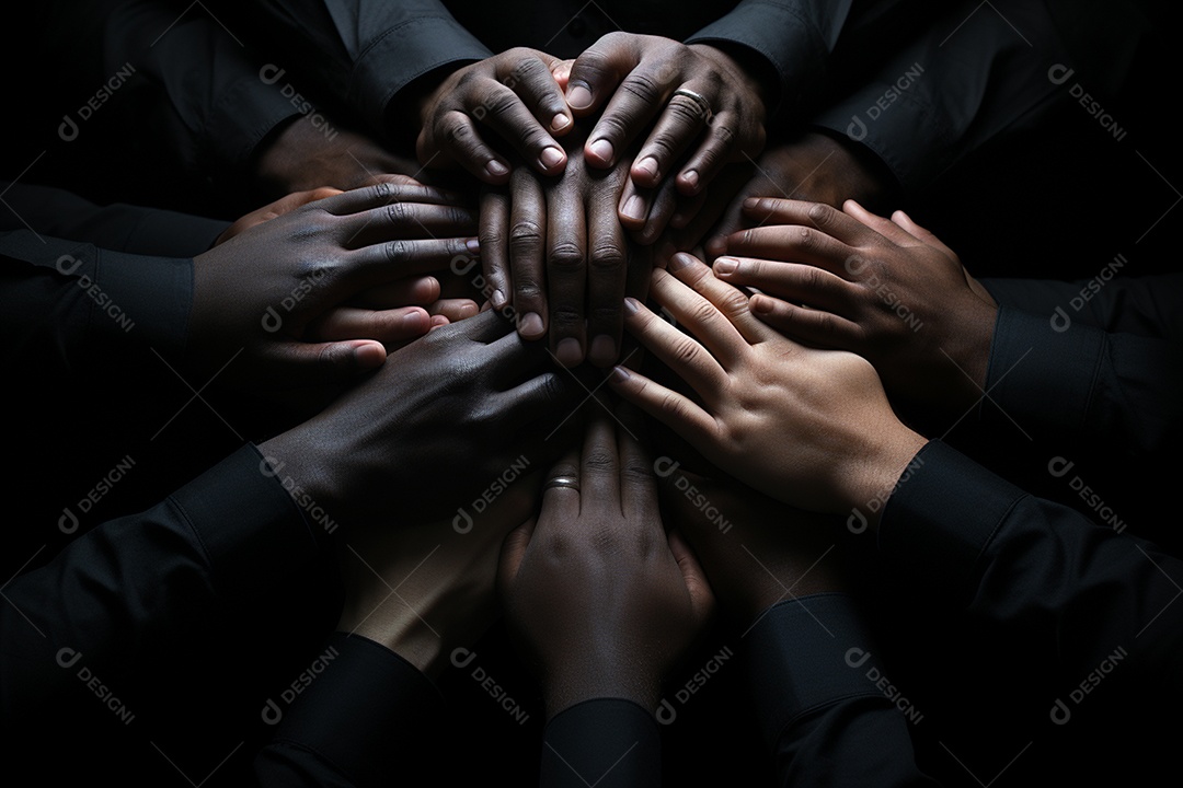 Trabalhando juntos o conceito de trabalho em equipe com as mãos unidas