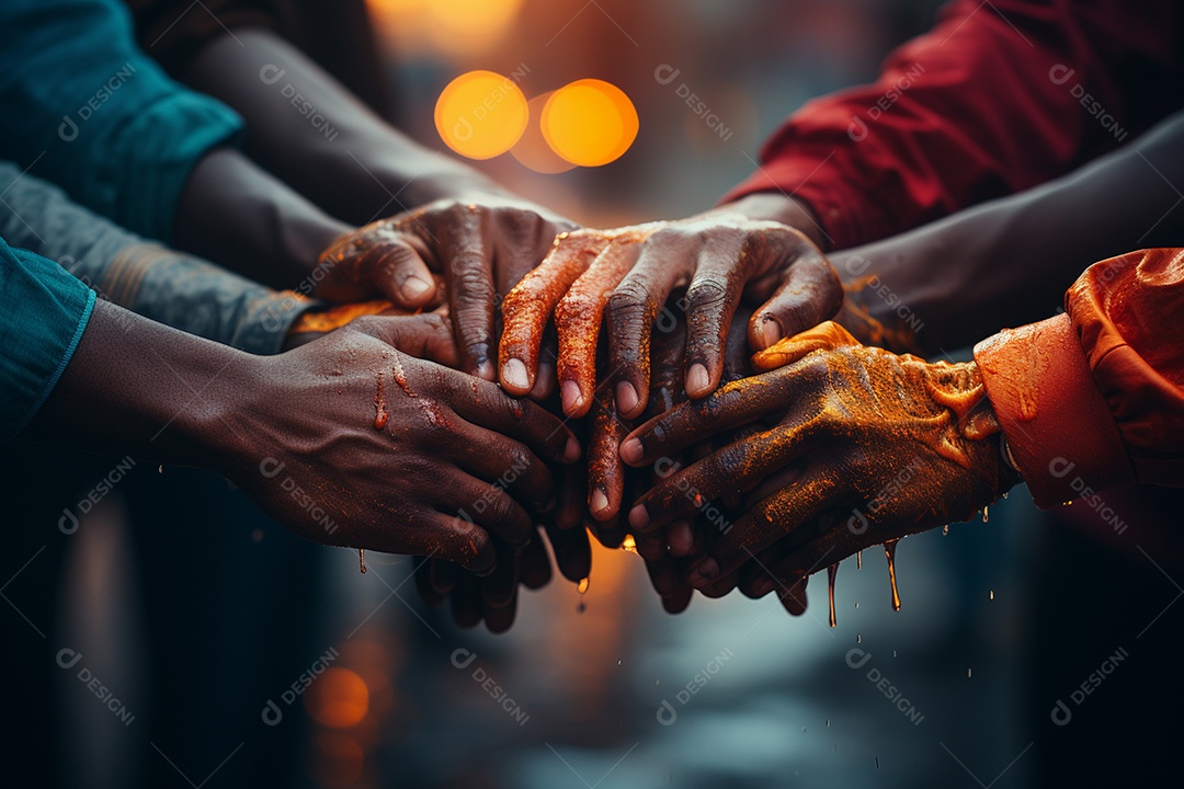 Trabalhando juntos o conceito de trabalho em equipe com as mãos unidas