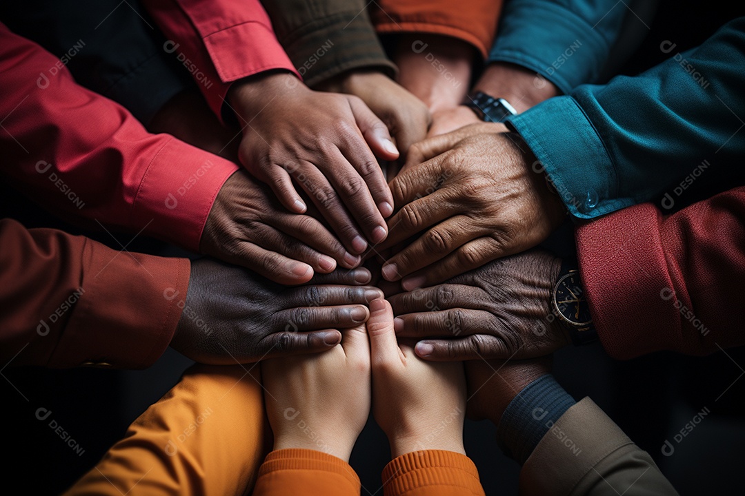 Trabalhando juntos o conceito de trabalho em equipe com as mãos unidas