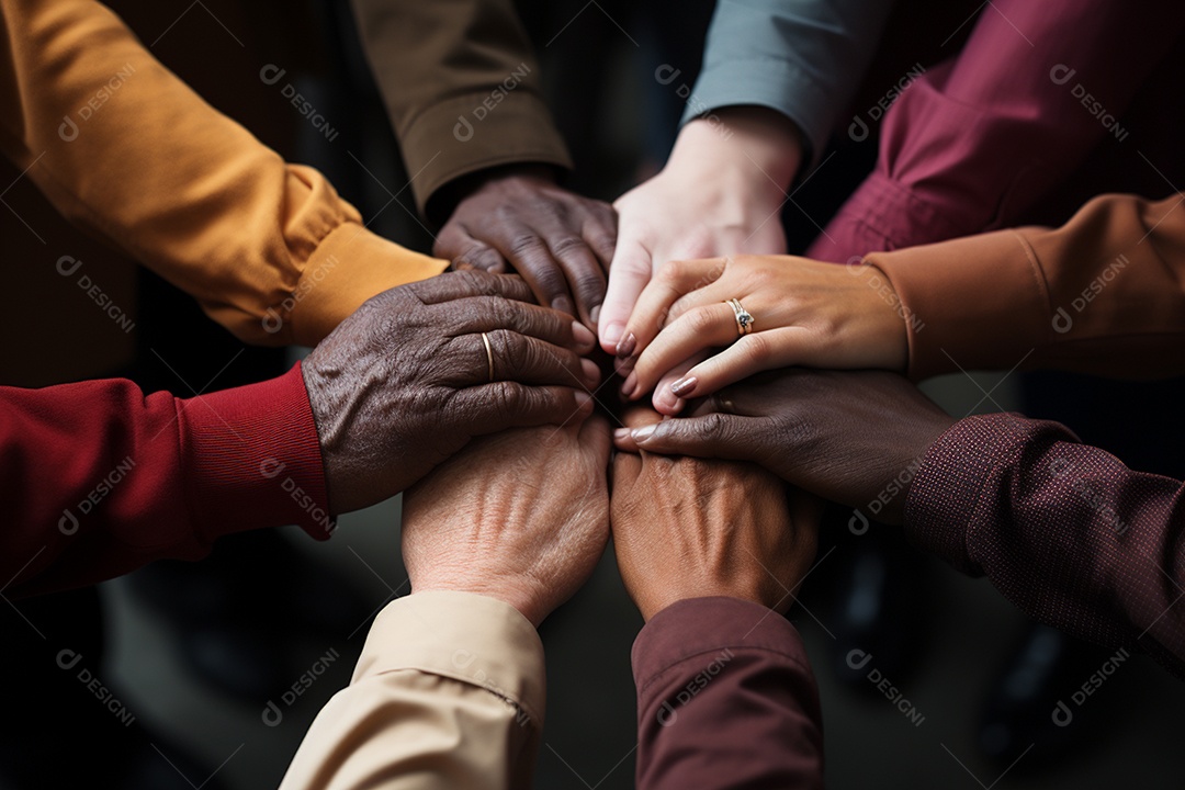 Trabalhando juntos o conceito de trabalho em equipe com as mãos unidas