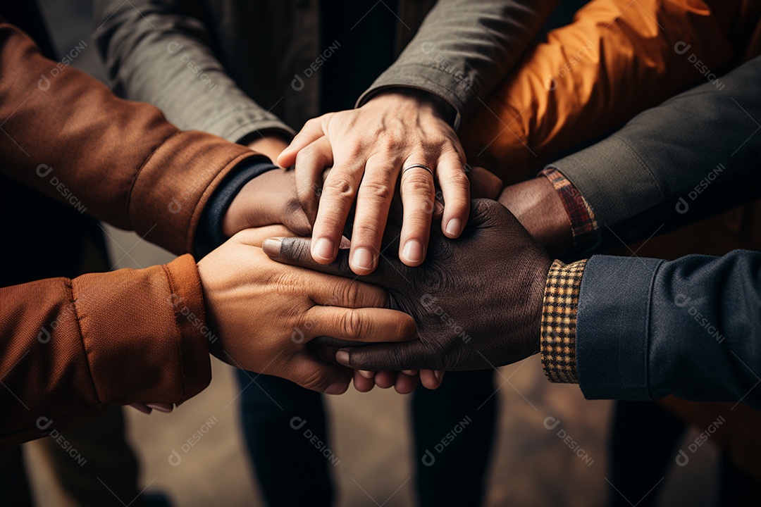 Trabalhando juntos o conceito de trabalho em equipe com as mãos unidas