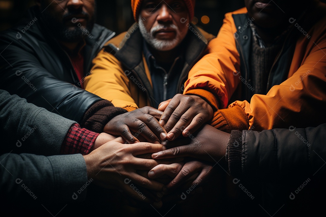 Trabalhando juntos o conceito de trabalho em equipe com as mãos unidas