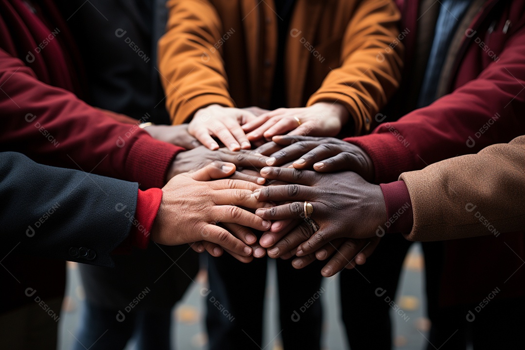 Trabalhando juntos o conceito de trabalho em equipe com as mãos unidas