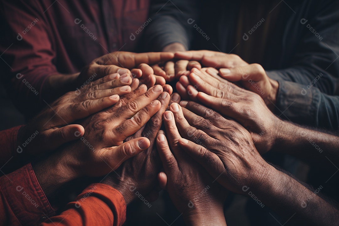 Trabalhando juntos o conceito de trabalho em equipe com as mãos unidas