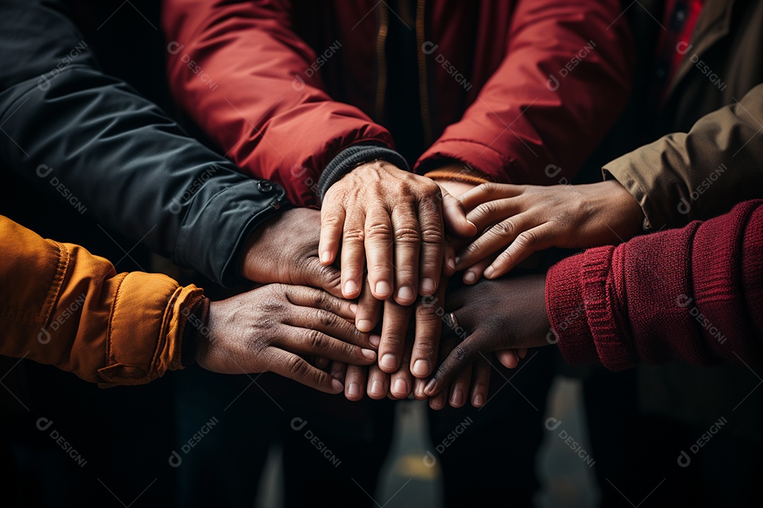 Trabalhando juntos o conceito de trabalho em equipe com as mãos unidas