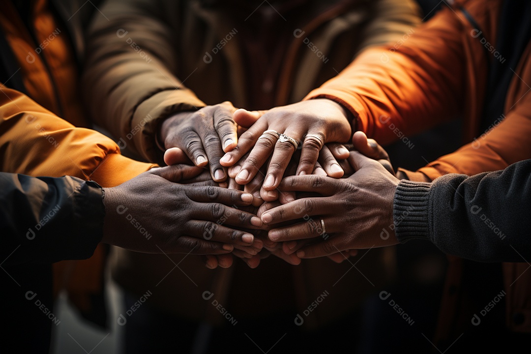 Trabalhando juntos o conceito de trabalho em equipe com as mãos unidas