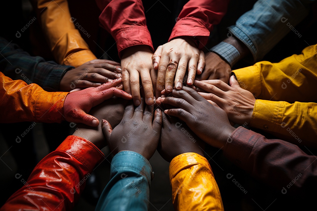 Trabalhando juntos o conceito de trabalho em equipe com as mãos unidas