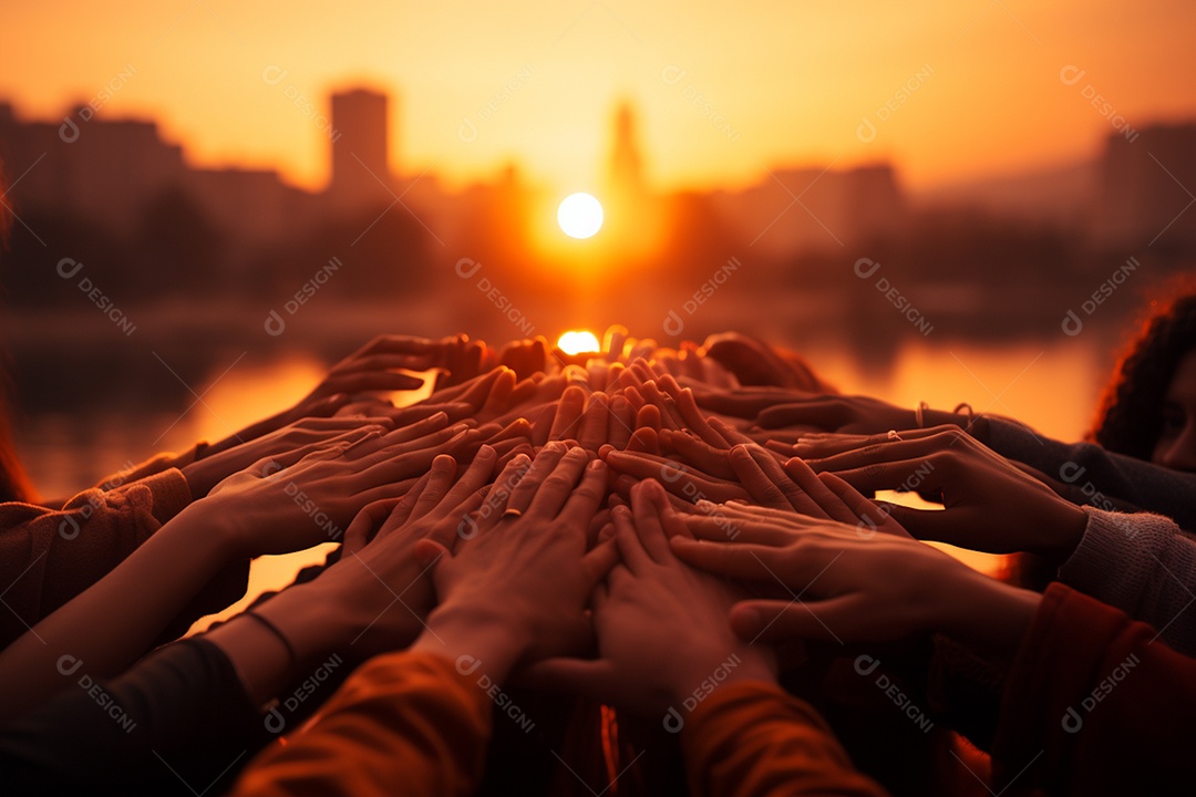 Trabalhando juntos o conceito de trabalho em equipe com as mãos unidas
